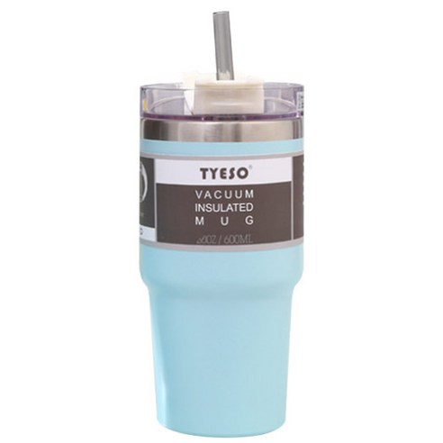 TYESO 진공단열 대용량 빨대 텀블러, 스카이블루, 600ml, 600ml