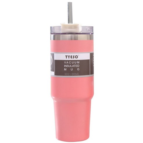 TYESO 진공단열 304스텐 보온보냉 빨대 텀블러, 핑크, 890ml