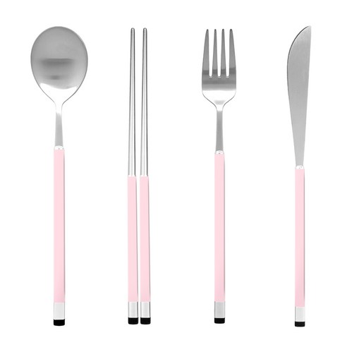 보겐 스퀘어 투톤 샤틴 한식양식 커트러리 4종 세트, 핑크, 숟가락 + 젓가락 + 디너포크 + 디너나이프