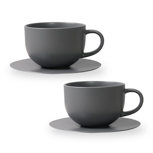 보울보울 국산 볼볼 홈파티 시리얼 라떼 머그 450ml + 소서 세트, 차콜그레이, 2세트