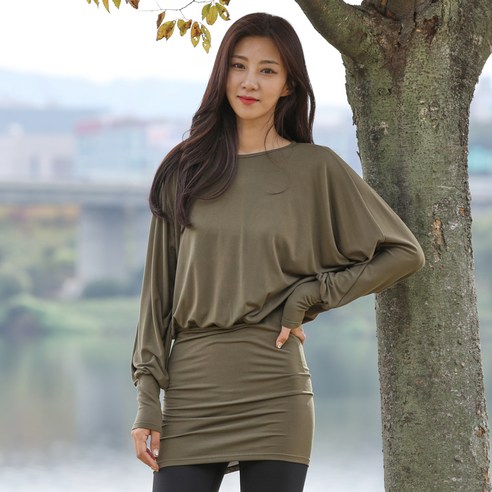 천상여우 여성용 미쉘 셔링 가오리 롱 요가 티셔츠 ADGCL2313