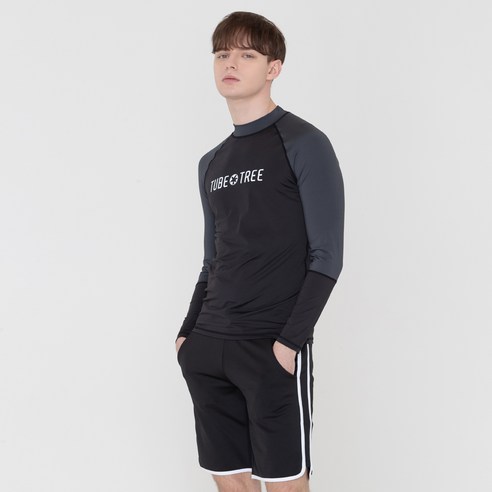 에이치머스 남성용 키델리 긴소매 래쉬가드 상의, 블랙