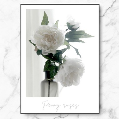 RYMD White Peony Roses 수지 액자, 블랙