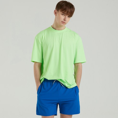 에이치머스 남성용 펄비치 오버핏 반팔티 래쉬가드, 그린