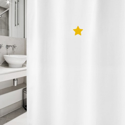 수풀 샤워 커튼 심플 옐로우 스타 S 1520 x 1880 mm + 스테인리스 고리 세트, 1세트