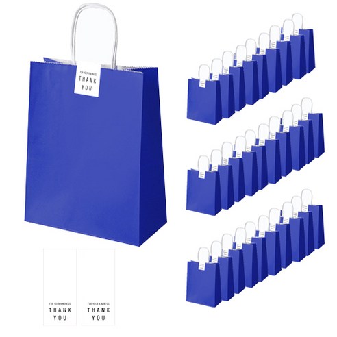 인디고샵 쇼핑백 30p + 땡큐 직사각 라벨 30p 세트, 쇼핑백(블루), 라벨(화이트)