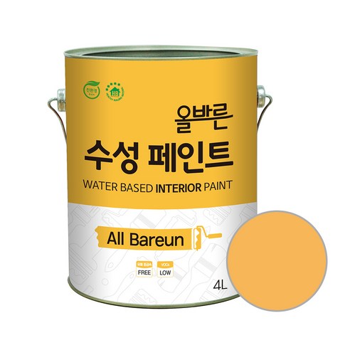 페인트인포 올바른 수성 페인트, 시트러스옐로우, 1개, 4L