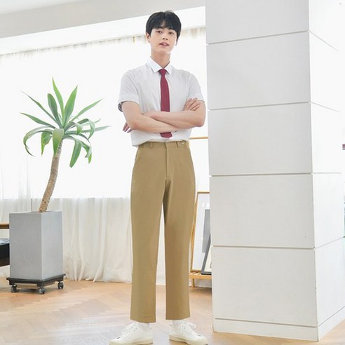 교복몰 남아용 허리조절 스판 교복 하복 바지, 베이지