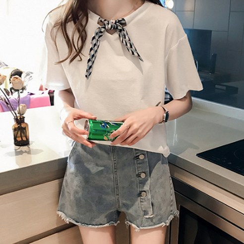 세컨핑크 여성용 스테파니 스카프 반팔 티셔츠 SPC922