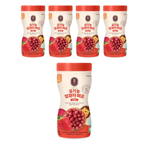베이비본죽 유기농 쌀과자 퍼프 레드, 쌀 + 딸기 + 비트 혼합맛, 5개, 50g