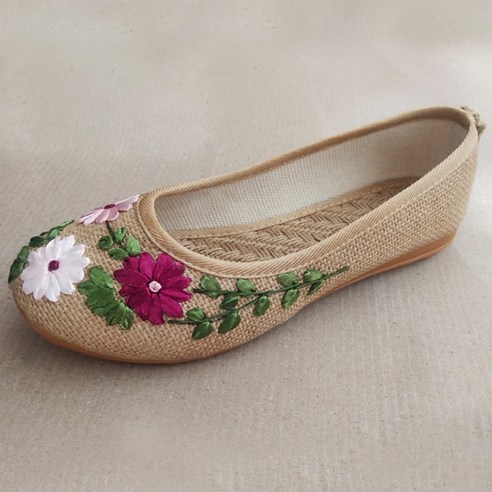 올나인 여성용 플라워 자수 한복 전통 신발