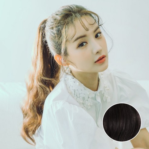 가발나라 여성 벨크로 포니테일 묶음머리 가발 히피펌, 다크블랙, 1개