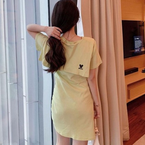 페이퍼먼츠 캐주얼 미키페이스 셔링 미니 원피스 12286