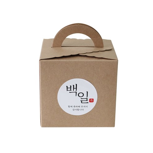 손잡이 레이스박스 + 백일 스티커, 박스(크라프트), 스티커(한글2), 100세트