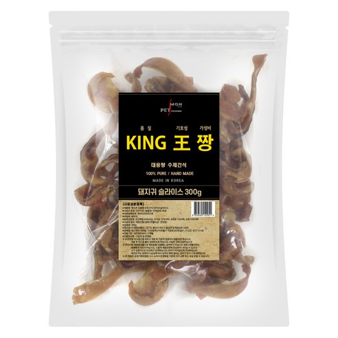 펫츠몬 킹왕짱 강아지 대용량 수제 간식 300g, 돼지귀 슬라이스, 1개