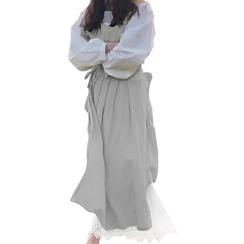 린넨 일상복 매치 원피스형 앞치마, 그레이, 1개
