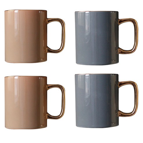 에크렌 24K골드 롱 머그컵 350ml 2종 x 2p 세트, 그레이블루, 카키브라운, 1세트