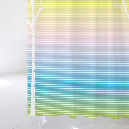 수풀 패브릭 샤워 커튼 1520 x 1880 mm sc763 + 스테인리스 고리 12p, 1세트