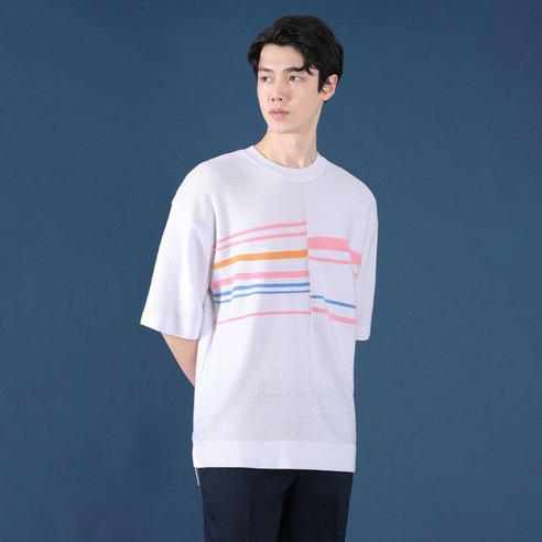 리버클래시 남성용 스트라이프 믹스 컬러 포인트 루즈핏 니트 LGS51451
