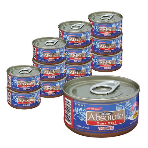 앱솔루트홀리스틱 고양이 캔 간식 80g, 참치 + 게살 혼합맛, 12개