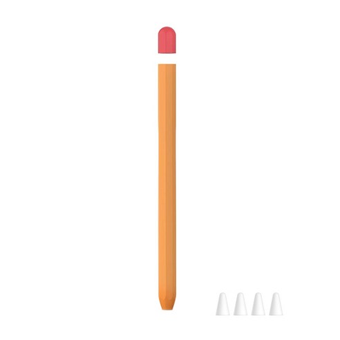 뷰씨 애플펜슬 2세대 듀오 실리콘 케이스 + 펜촉 보호캡 C타입 4p 세트, 오렌지, 1세트