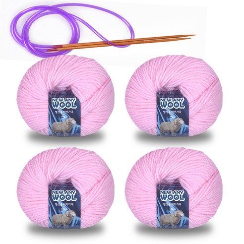 뉴애니울 뜨개실 50g x 4p + 줄바늘, 1세트, 6007라이트핑크