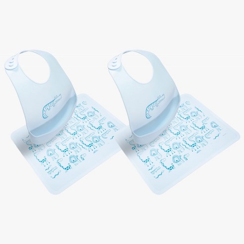 베일리 실리콘턱받이 + 테이블매트세트, 블루, 2세트