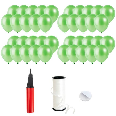 로켓풍선 30cm 200p + 손펌프 + 양면테이프 200p + 컬링리본 5mm x 90m, 펄 라이트그린, 1세트