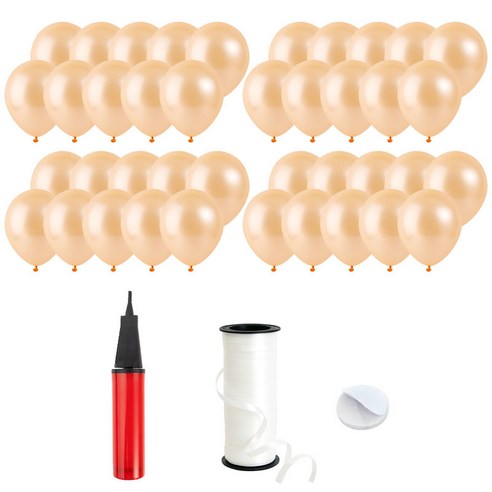 로켓풍선 30cm 200p + 손펌프 + 양면테이프 200p + 컬링리본 5mm x 90m, 펄 피치, 1세트