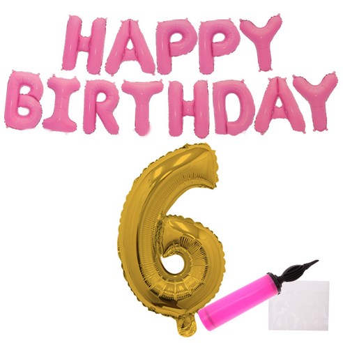 리빙다 핑크생일풍선세트(골드6), 랜덤발송(골드6, 메시지 풍선, 손펌프), 1세트
