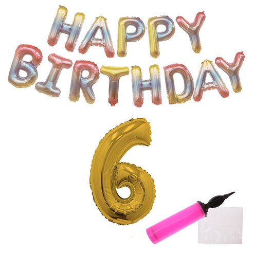 파티공구 파스텔레인 보우 생일풍선 세트, 골드6, 1세트