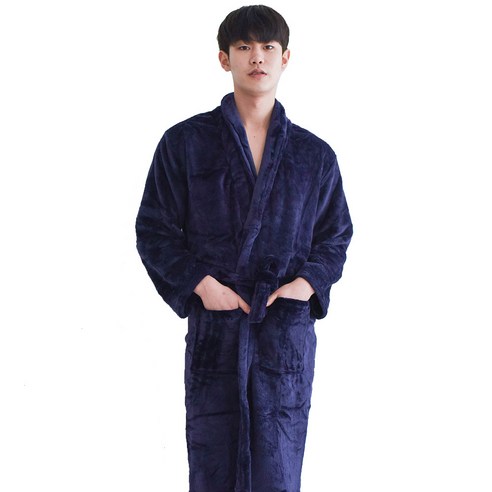 극세사 심플 수면가운, 네이비, 1개