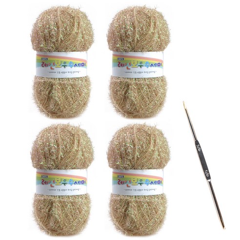 레인보우 펄 수세미실 80g x 4p + 코바늘 세트, 1세트, 29벌리우드