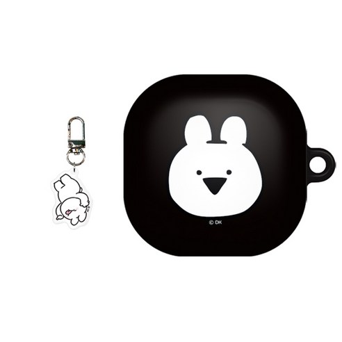 오버액션 갤럭시 버즈2프로/버즈2/버즈프로/버즈라이브하이 하드 케이스 + 키링, 래빗블랙, 1세트