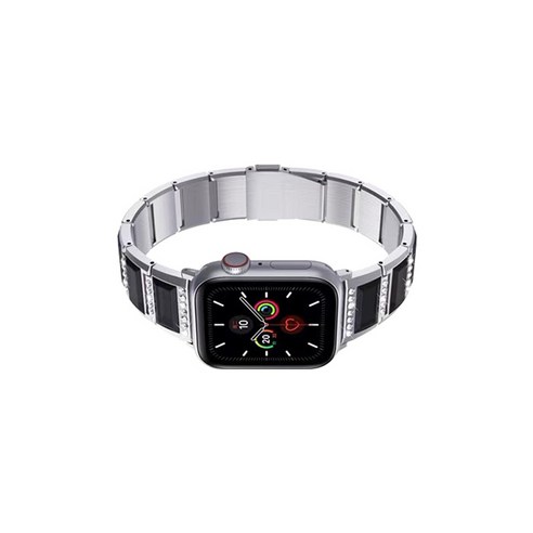 비쉐르 애플워치 5 보석루비체인 메탈 밴드 스트랩 44mm, 블랙실버, 1개