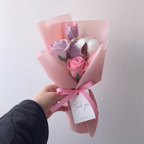 플래니크 조화 귀염뽀짝 미니 꽃다발 + 사탕 랜덤발송, 핑크