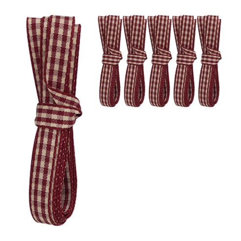 티나피크닉 체크 리본끈 폭1cm 6p, 와인, 200cm
