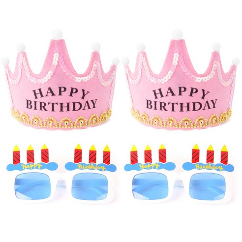 파티팡 LED 생일 왕관 핑크 2p + 생일 촛불 안경 2p 세트, 화이트, 1세트