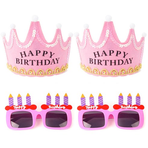 파티팡 LED 생일 왕관 핑크 2p + 생일 촛불 안경 2p 세트, 1세트
