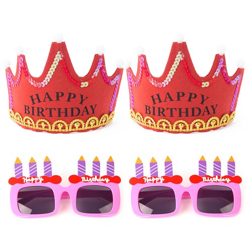 파티팡 LED 생일 왕관 레드 2p + 생일 촛불 안경 2p 세트, 핑크, 1세트