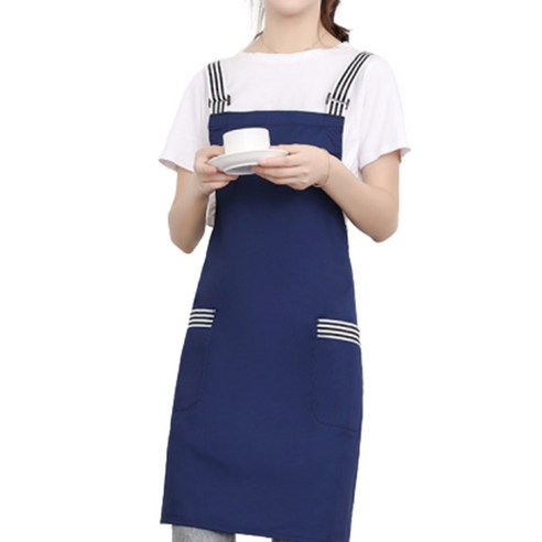 아리코 심플 투포켓 스트라이프 앞치마, 블루, 1개