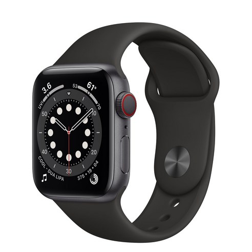 Apple 2020년 애플워치 6 GPS + 셀룰러 40mm 레귤러, 40mm, GPS + Cellular, 스페이스 그레이 알루미늄 케이스, 블랙 스포츠 밴드