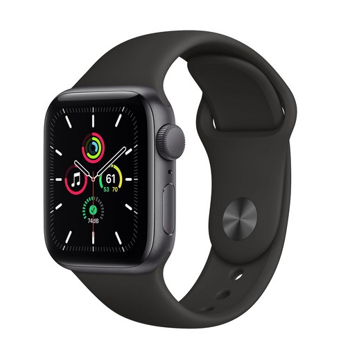 Apple 2020년 애플워치 SE GPS 40mm 레귤러, 스페이스 그레이 알루미늄(케이스), 블랙(스포츠 밴드)
