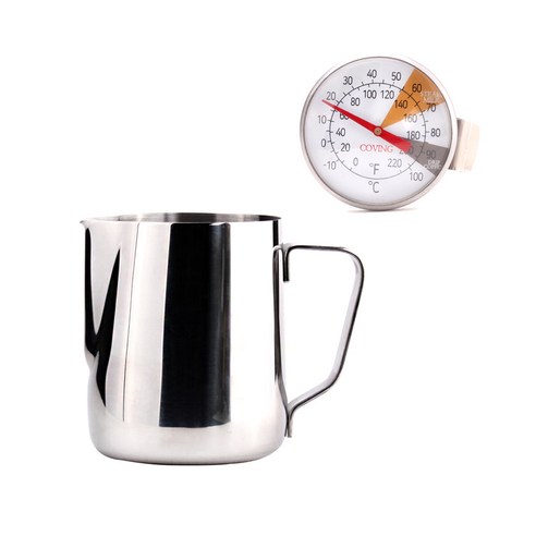 코빙 스팀피쳐 라떼밀크저그 350ml + 전용 아날로그 온도계, 혼합색상, 1세트