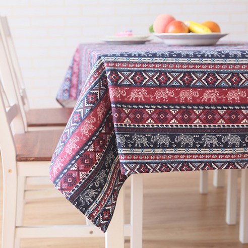 알럽홈 에스닉 패턴 정사각형 식탁보, 레드, 90 x 90 cm
