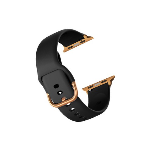비쉐르 골드 버클 라운드 애플워치 3 실리콘 밴드 스트랩 42mm, 블랙, 1개