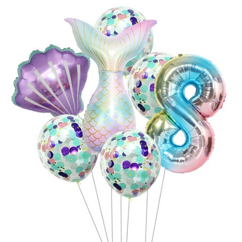 이모쿠비 생일파티 숫자풍선세트, 머메이드 8, 1세트