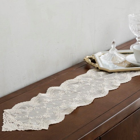 미스모네 미라클 자수 레이스 콘솔 러너, 아이보리, 폭 16cm x 길이 150cm