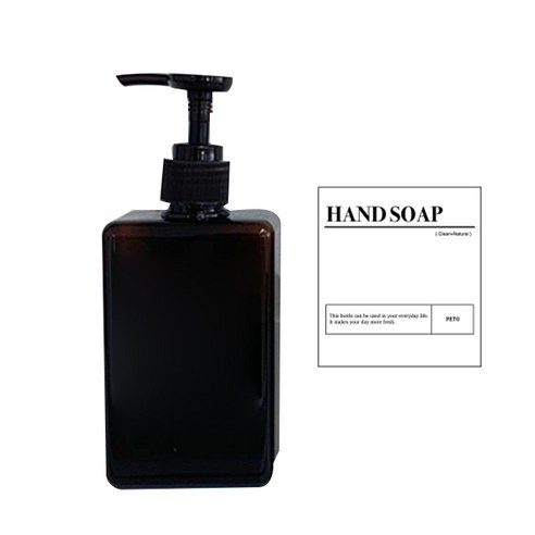 뉴앤룩 사각 디스펜서 핸드워시 리필 용기 일반형 슬림 브라운 280ml + 핸드워시 스티커 세트, 1세트