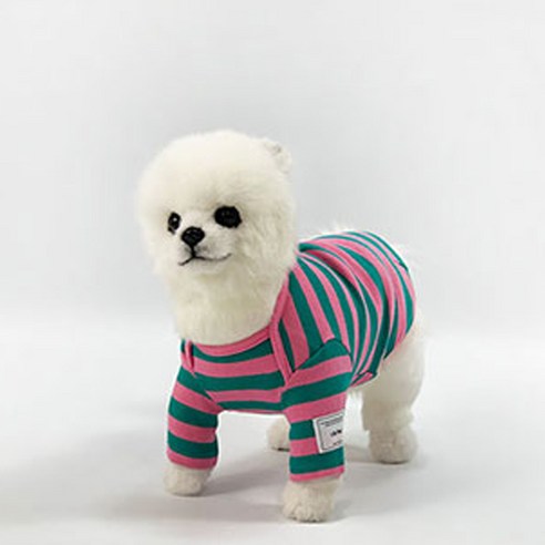 유앤펫 강아지 올데이 스트라이프 티셔츠, 핑크그린